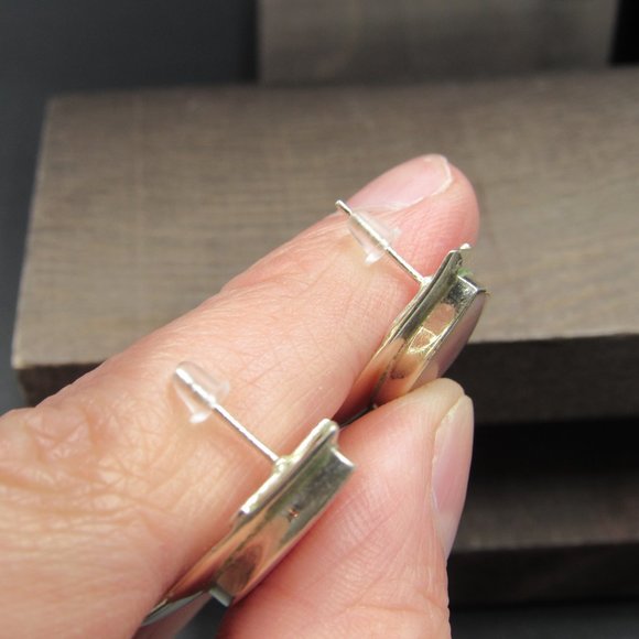 Sterling Silver Tear Shaped Pink Shell Inlay Earrings Vintage - Picture 3 of 6